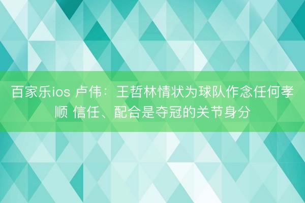 百家乐ios 卢伟:王哲林情状为球队作念任何孝顺 信任、配合是夺冠的关节身分