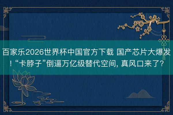 百家乐2026世界杯中国官方下载 国产芯片大爆发! “卡脖子”倒逼万亿级替代空间, 真风口来了?